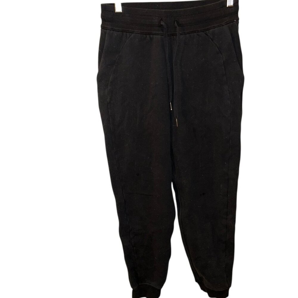 Lululemon athletica black thick cotton jersey knit sweatshirt drawstring pants 6